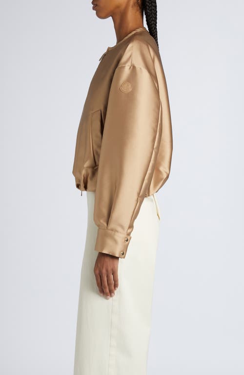 Shop Moncler Maupa Satin Bomber Jacket In Pastel Beige