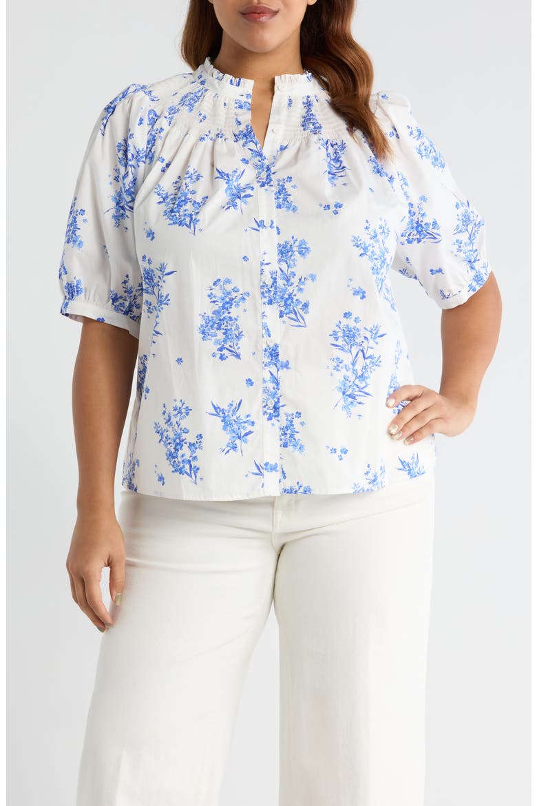 Bestia Floral Smocked Yoke Button-Up Top, Main, color, CREAM-BLUE