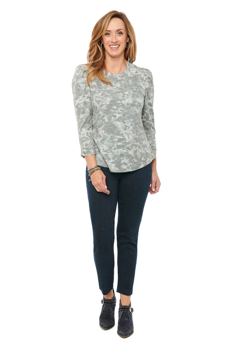 Puff Sleeve Print Top (Nordstrom Exclusive), Alternate, color, OLIVE