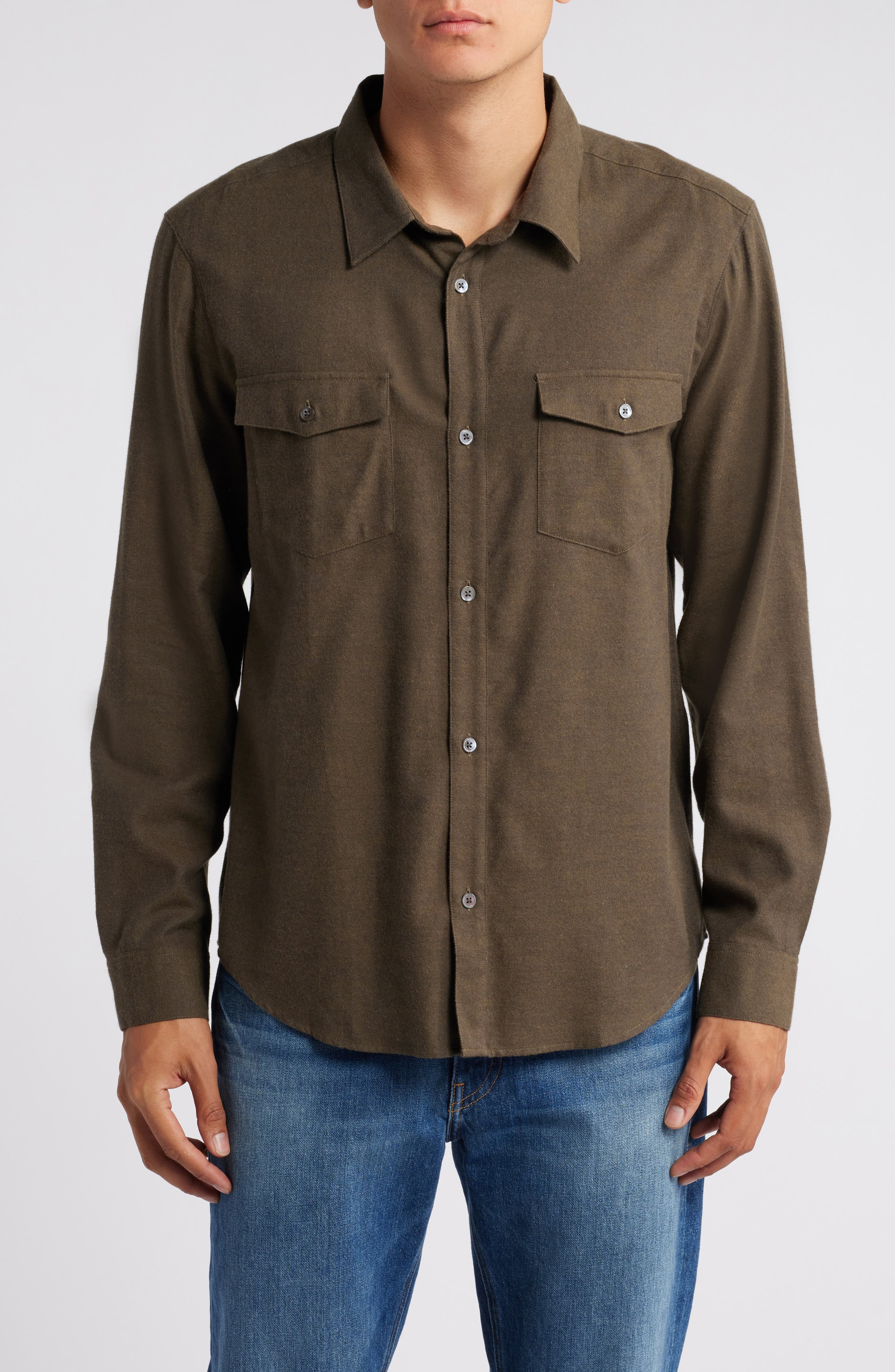 FRAME Cotton & Merino Wool Button-Up Shirt