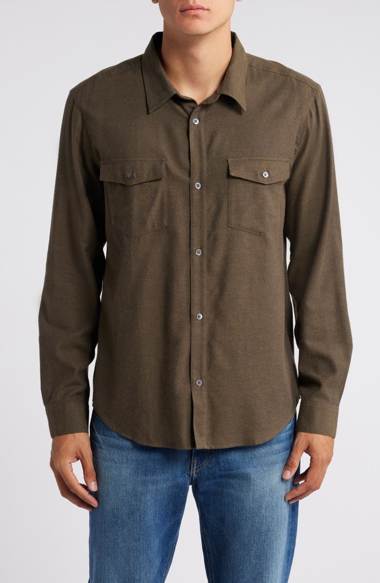 FRAME Cotton & Merino Wool Button-Up Shirt, Main, color, Soft Mocha
