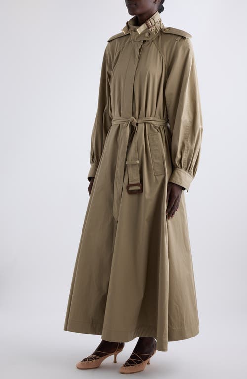 Chloé Long Trench Coat With Stand-up Collar In Cotton Gabardine In Soften Brown
