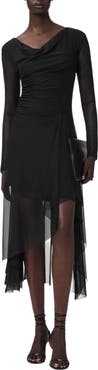 AllSaints Loria Draped Cowl Neck Handkerchief Hem Dress