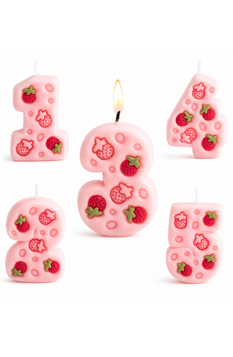 Southlake gifts Strawberry Number 3 Candle, Main, color, Number 3