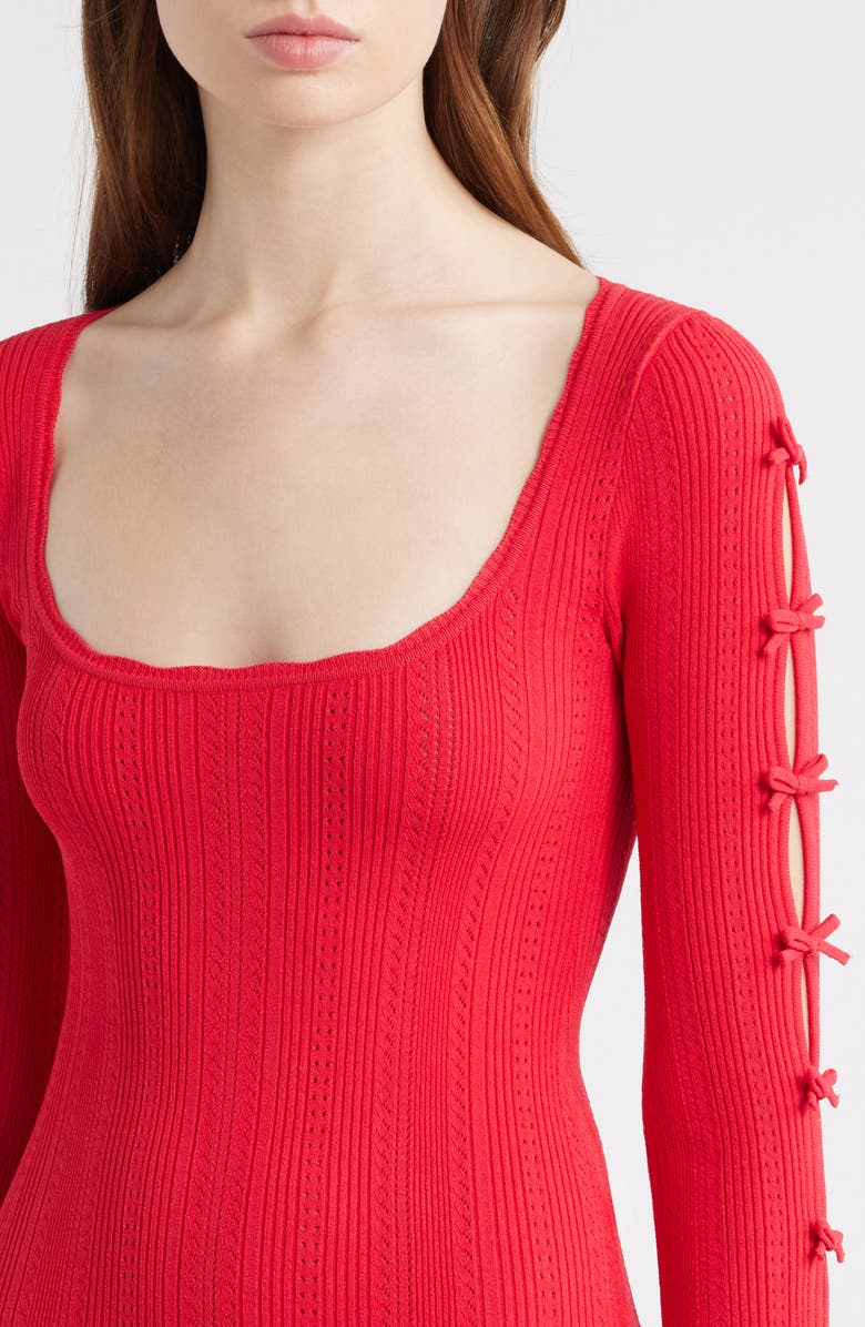 LoveShackFancy Seychelle Bow Long Sleeve Knit Minidress, Alternate, color, Candy Apple