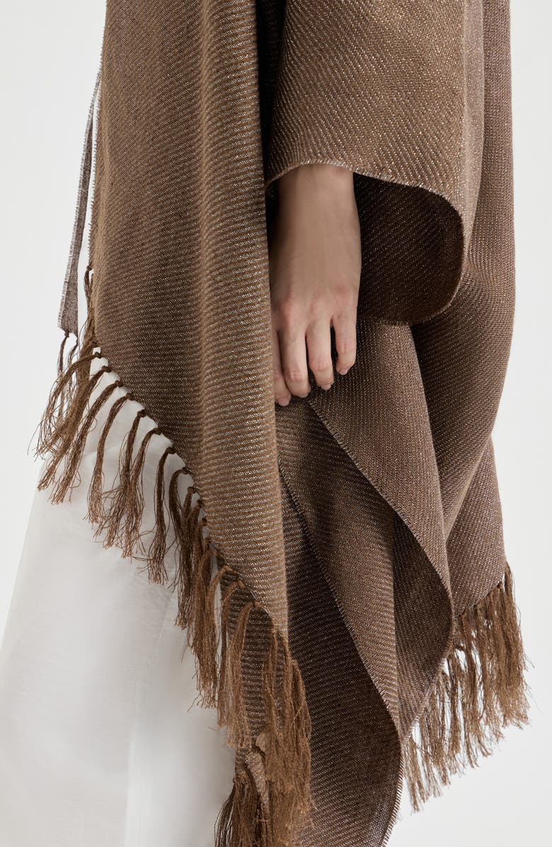Brunello Cucinelli Linen cover poncho, Alternate, color, Brown