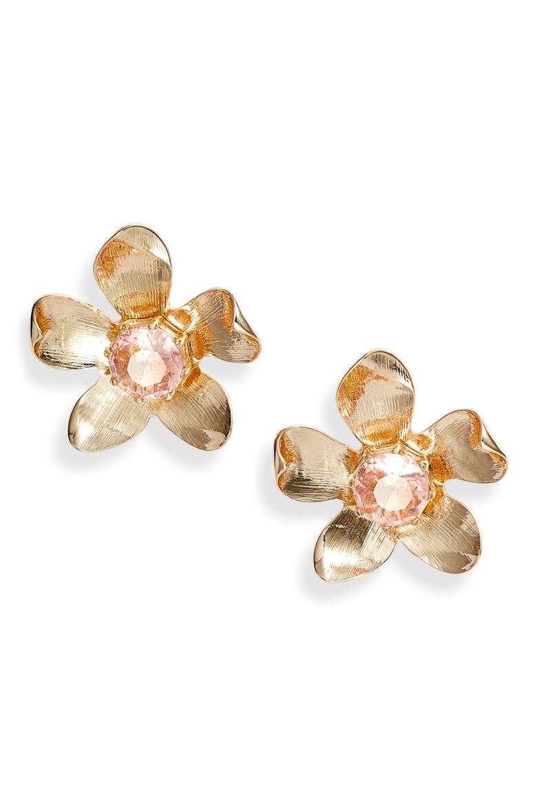 Crystal Flower Earrings, Main, color, BLUSH- GOLD
