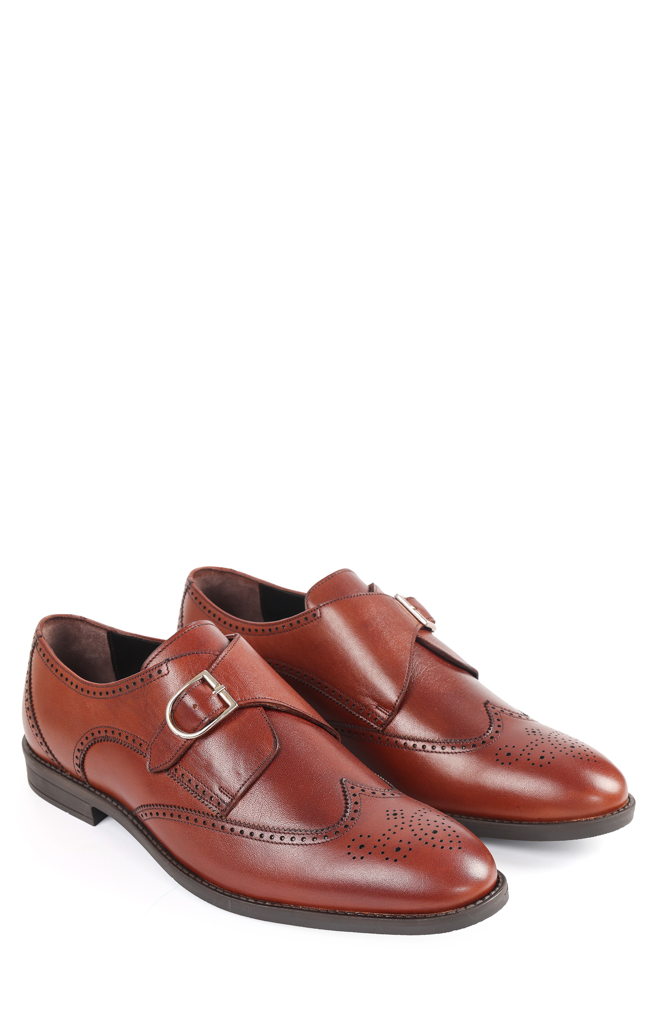 Oregon Wingtip Monk Strap Shoe, Alternate, color, COGNAC
