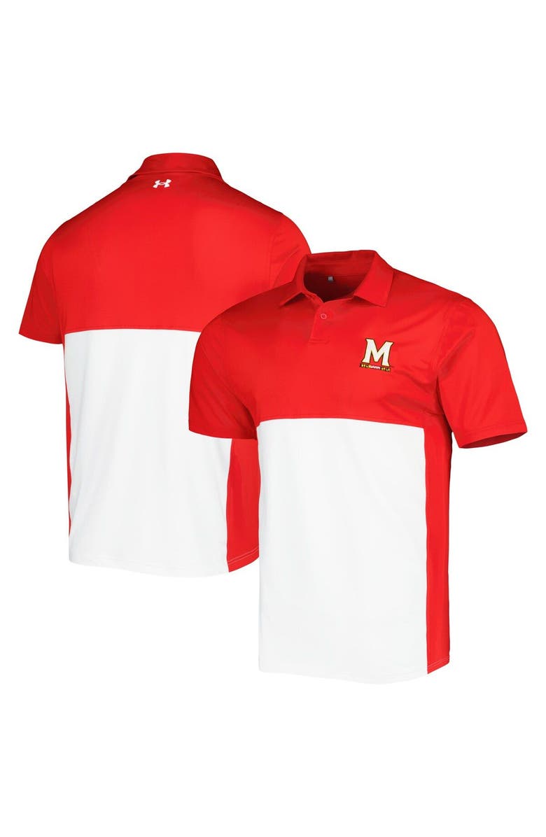 Under Armour Men's Under Armour Red/White Maryland Terrapins Green Blocked Polo Performance Polo, Main, color, 