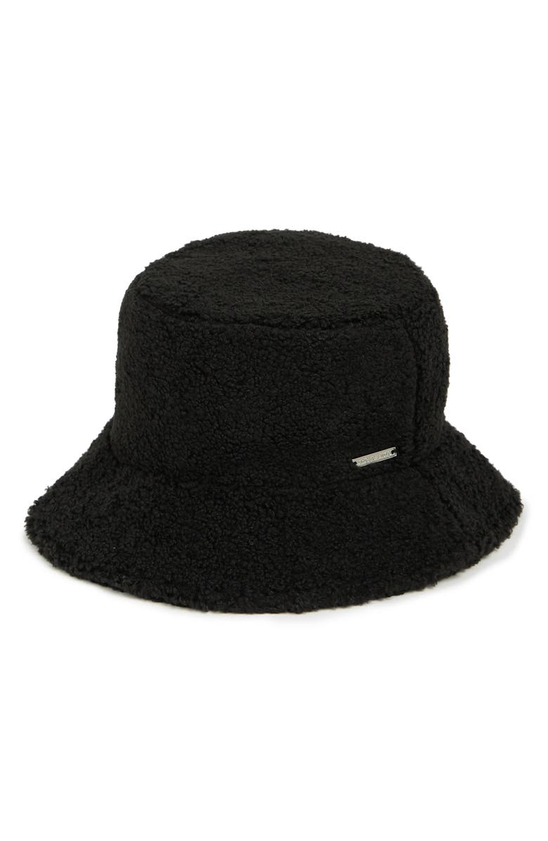 Vince Camuto Faux Shearling Bucket Hat, Main, color, Black
