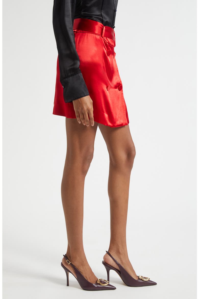 Belted Double Breasted Satin Miniskirt, Alternate, color, NEW RED