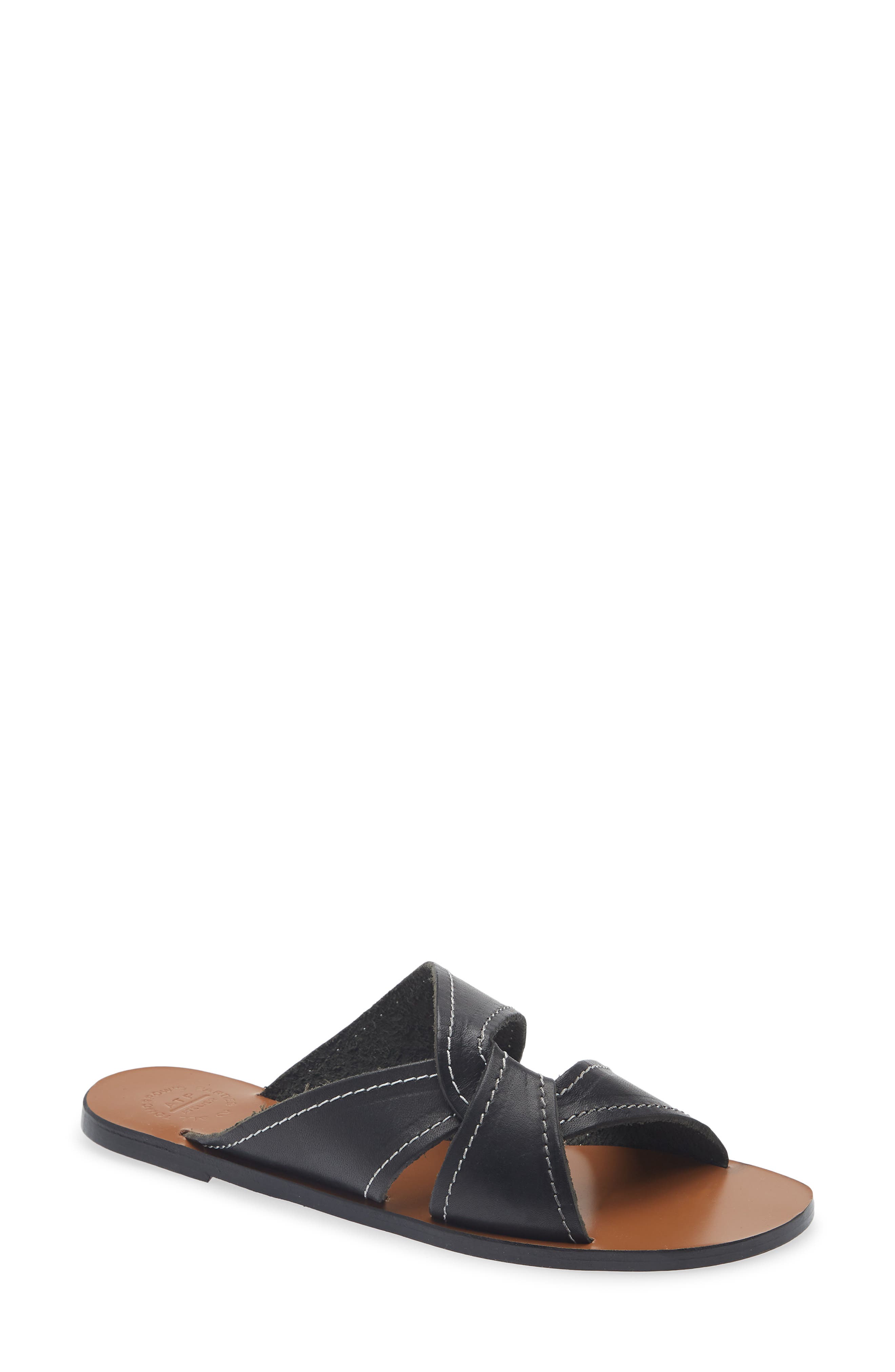 ATP ATELIER Allai Slide Sandal, Main, color, Black/ Contrast Stitch