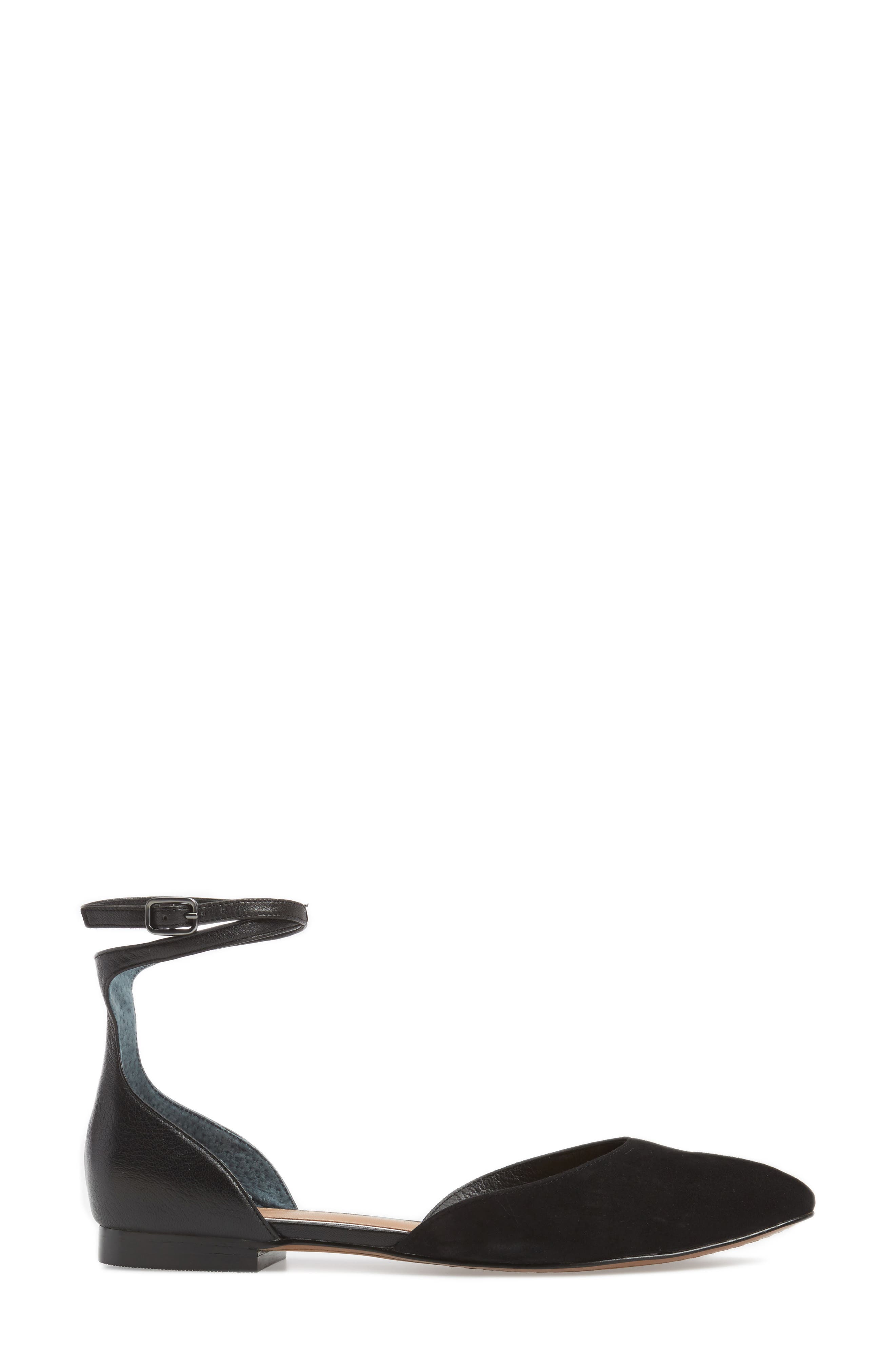 Dario Ankle Strap Flat, Alternate, color, BLACK SUEDE