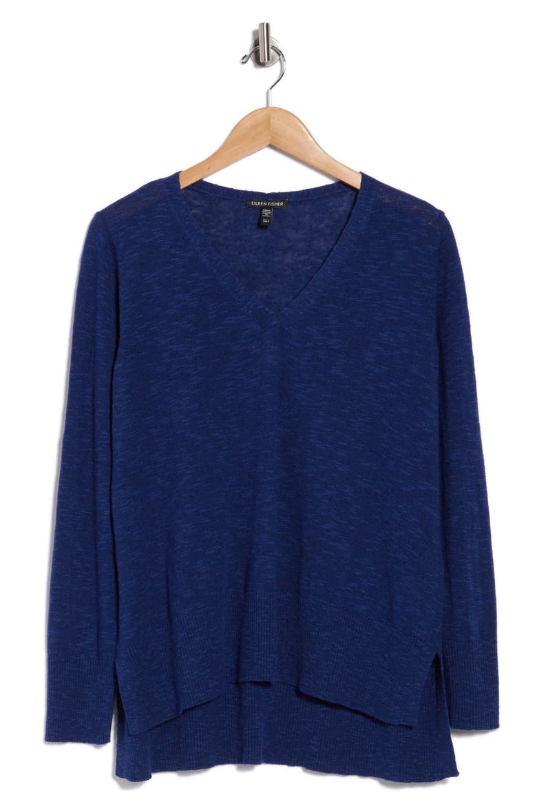 Organic Linen & Organic Cotton V-Neck Sweater, Alternate, color, DEEP DIVE