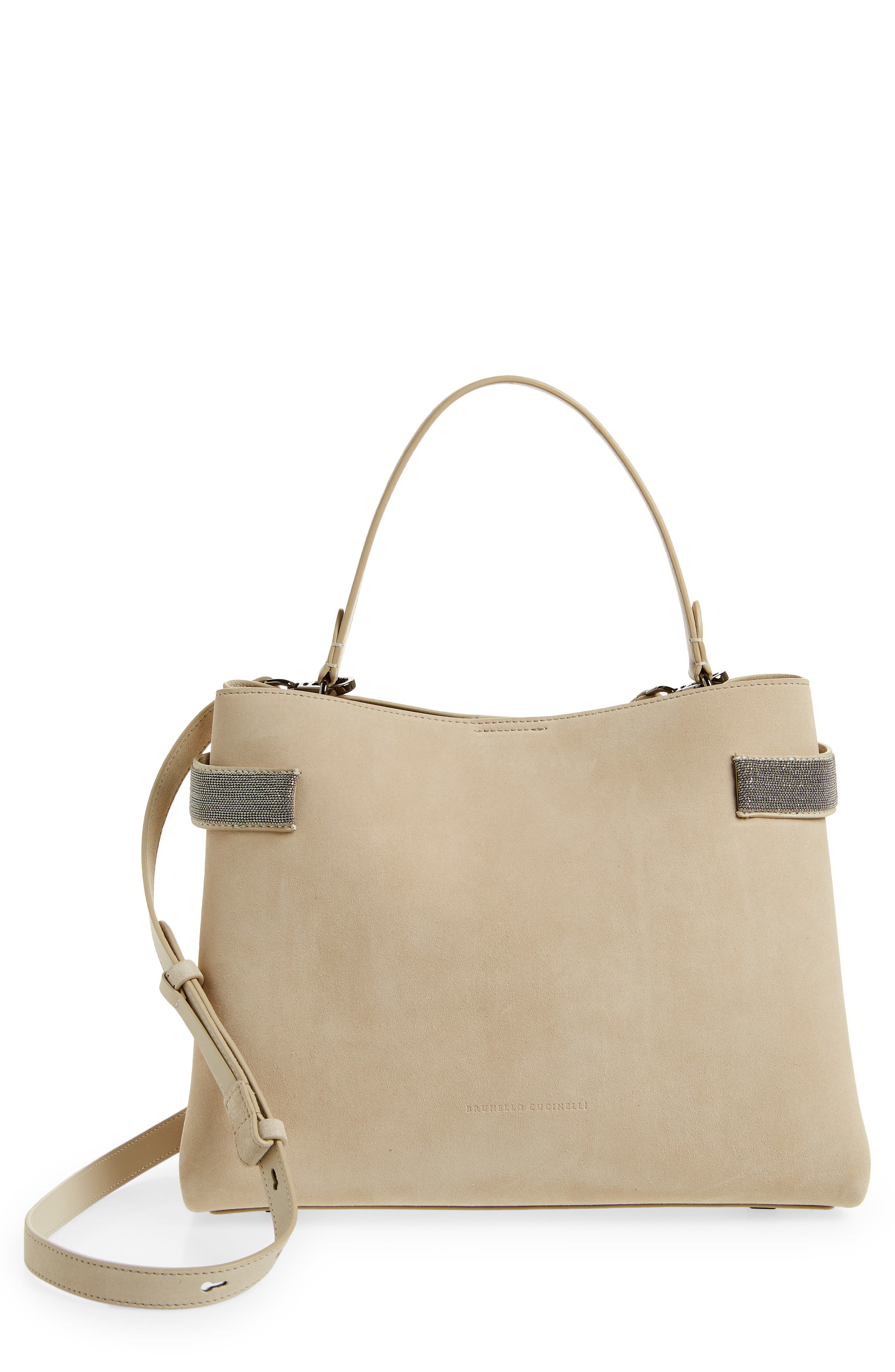 Brunello Cucinelli Medium East/West Suede Top Handle Bag, Main, color, 
