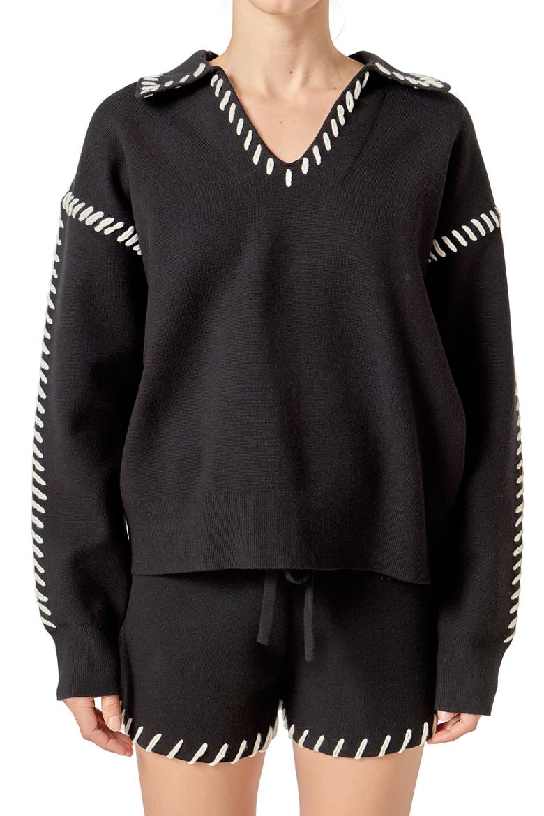 Contrasting Stitch Relaxed Fit Top, Alternate, color, BLACK/ WHITE