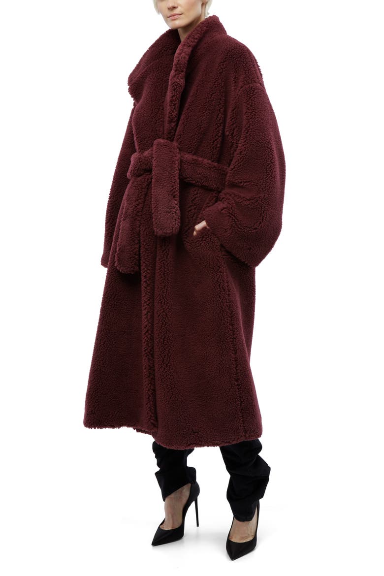 Subi Faux Fur Wrap Teddy Coat, Alternate, color, PLUM