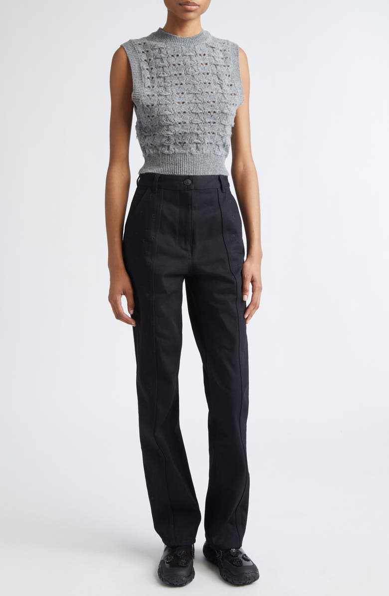 Cecilie Bahnsen Brisa Heritage Lace Knit Wool Crop Sweater Vest, Alternate, color, Light Grey