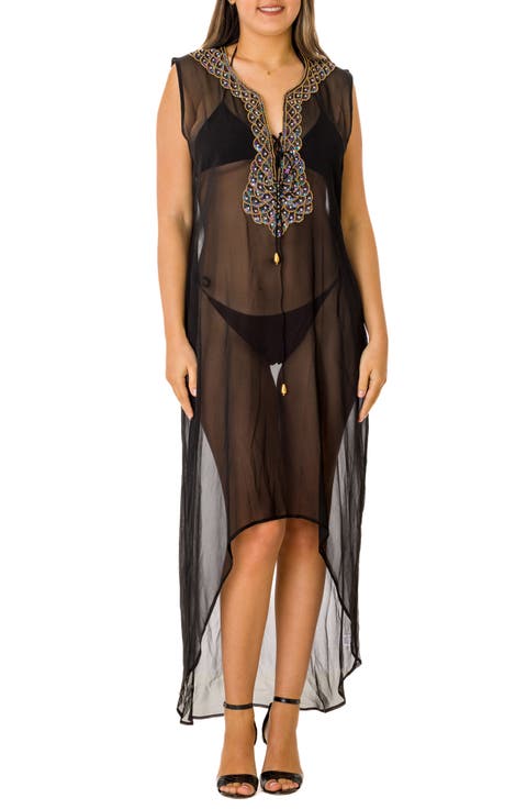 Sleeveless Embellished High/Low Coverup