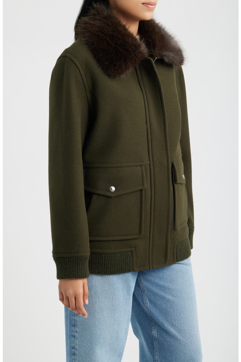 Faux Fur Collar Relaxed Bomber Jacket, Alternate, color, LODEN
