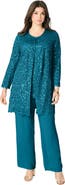 Roaman's Plus-Size 3 Piece Allover Sequin Lace Jacket And Tank Pant Set