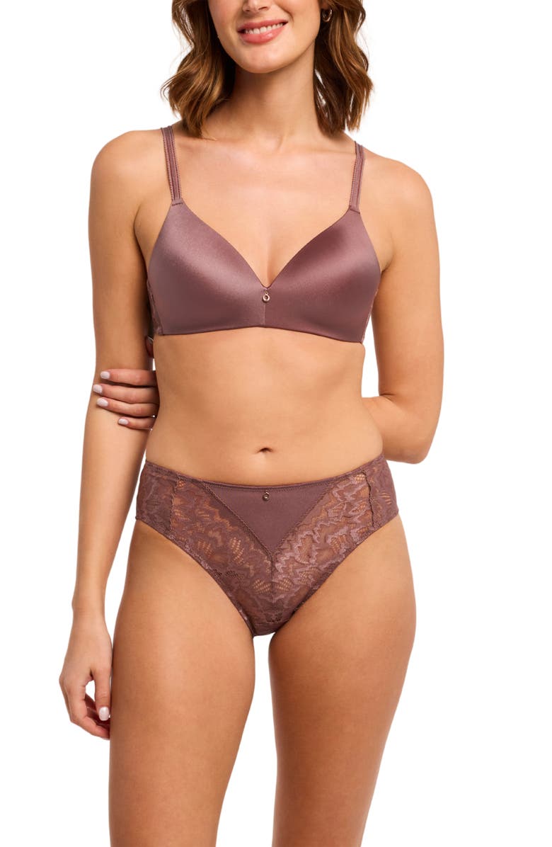 Montelle Intimates Lace Trim High Leg Briefs, Alternate, color, Woodrose