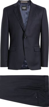 BOSS Huge Slim Fit Navy Pinstripe Wool Suit