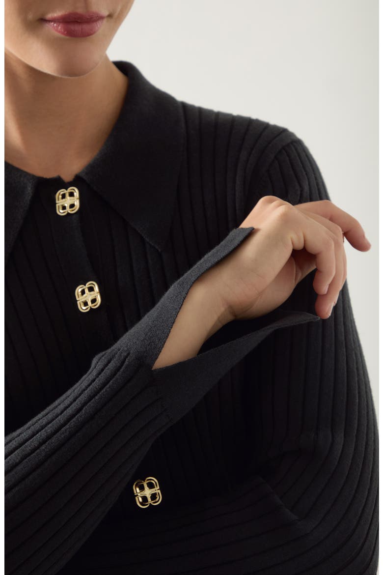 Willow Rib Merino Wool & Cotton Cardigan, Alternate, color, BLACK