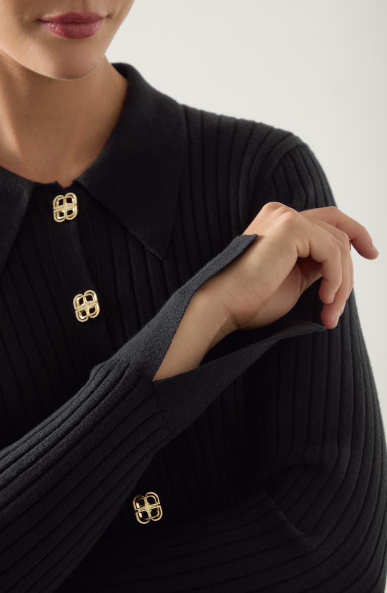 LK Bennett Willow Rib Merino Wool & Cotton Cardigan, Alternate, color, Black