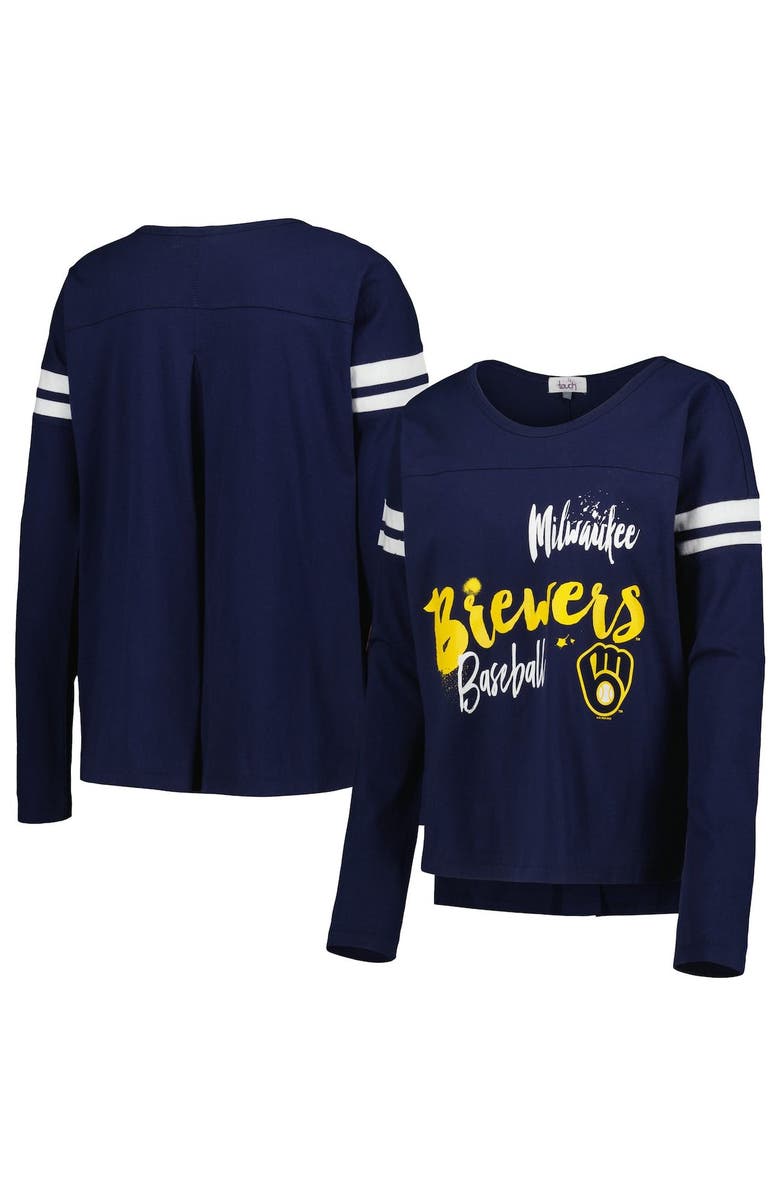 TOUCH BY ALYSSA MILANO Women's Touch Navy Milwaukee Brewers Free Agent Long Sleeve T-Shirt, Main, color, 