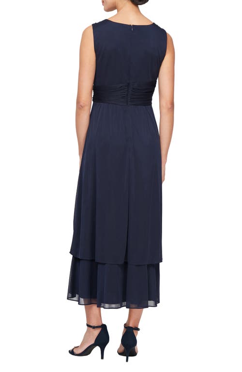 Sl Fashions Tiered Midi Dress With Jacket In Navy
