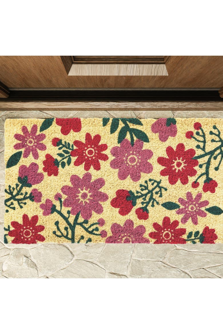 Happy Flowers PVC Coir Door Mat Multicolor Easy to Clean, Alternate, color, Multicolored