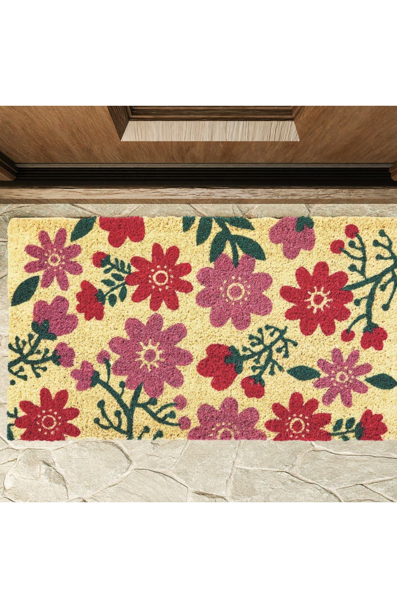 tag Happy Flowers PVC Coir Door Mat Multicolor Easy to Clean, Alternate, color, Multicolored