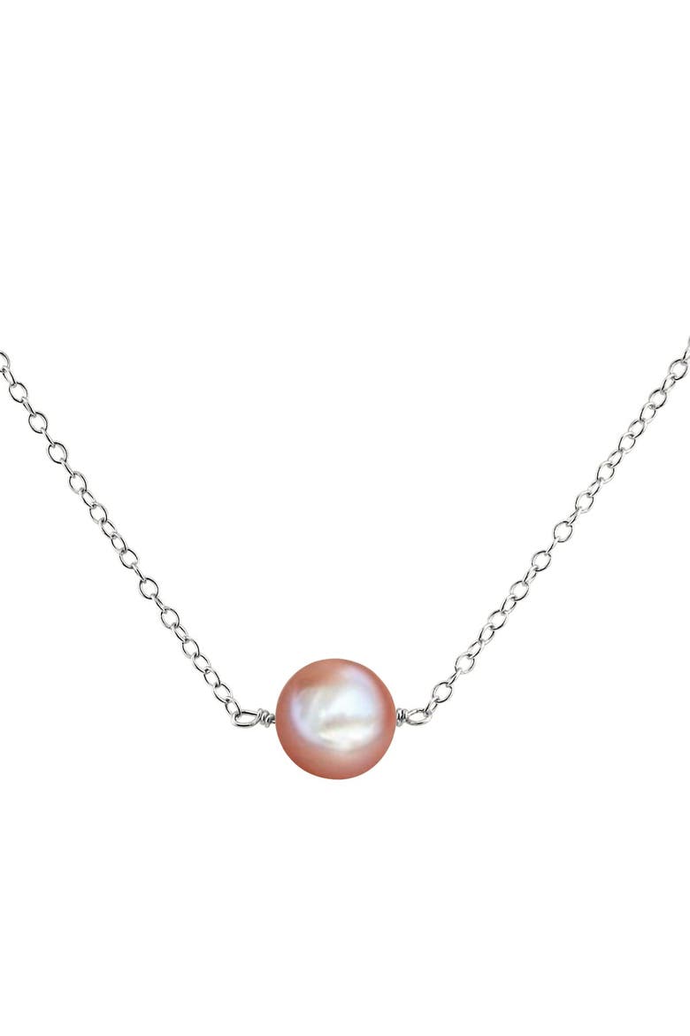 14K Gold Pink Freshwater Solitaire Pearl & Gold Pendant, Main, color, White Gold Chain