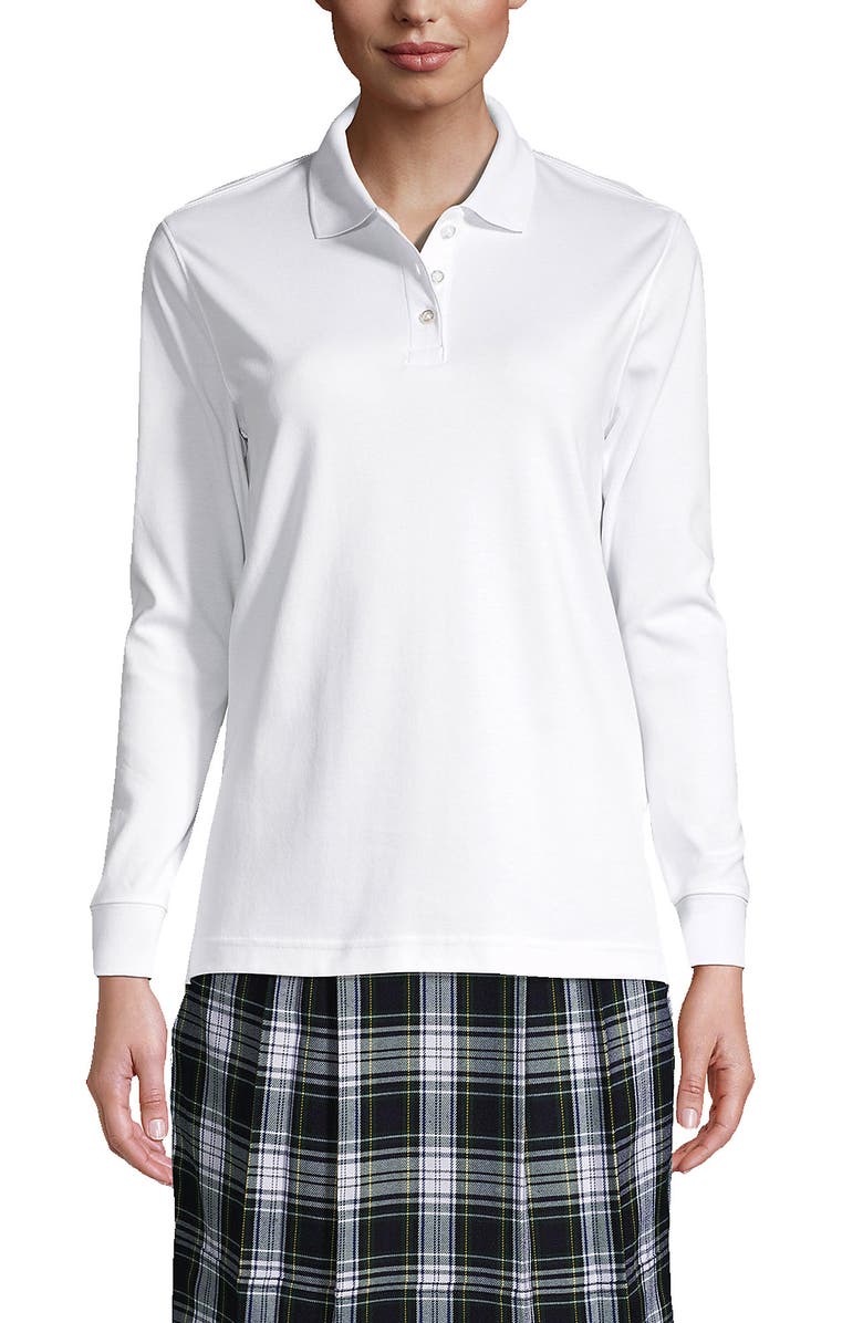 Lands
 End School Uniform  Long Sleeve Interlock Polo Shirt, Main, color, White