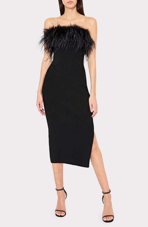 Milly Robena Feather Embellished Ribbed Midi Dress In Black