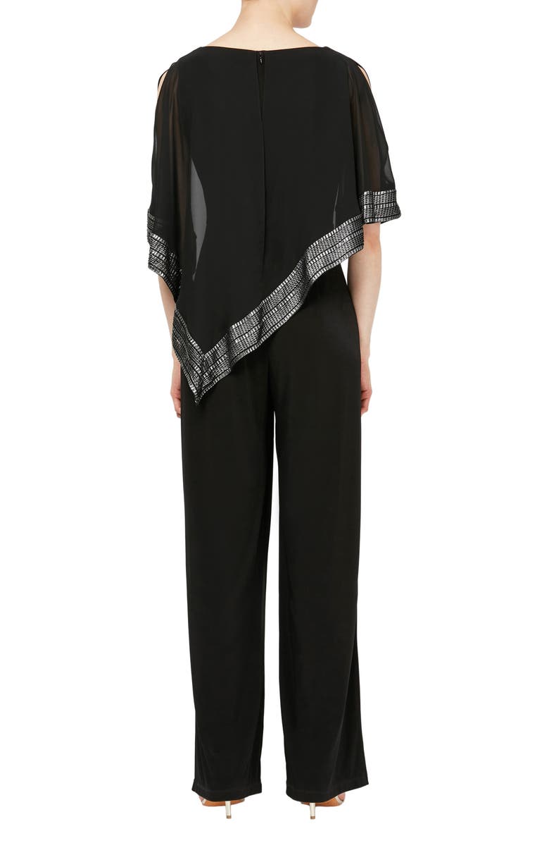 SL FASHIONS Asymmetrical Foil Trim Cape Jumpsuit, Alternate, color, 