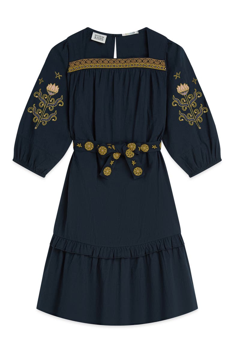 Kids' Embroidered Cotton Tunic Dress, Main, color, SKY CAPTAIN