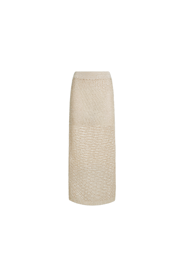 Dazzling texture net knit skirt in hemp, Alternate, color, Sand