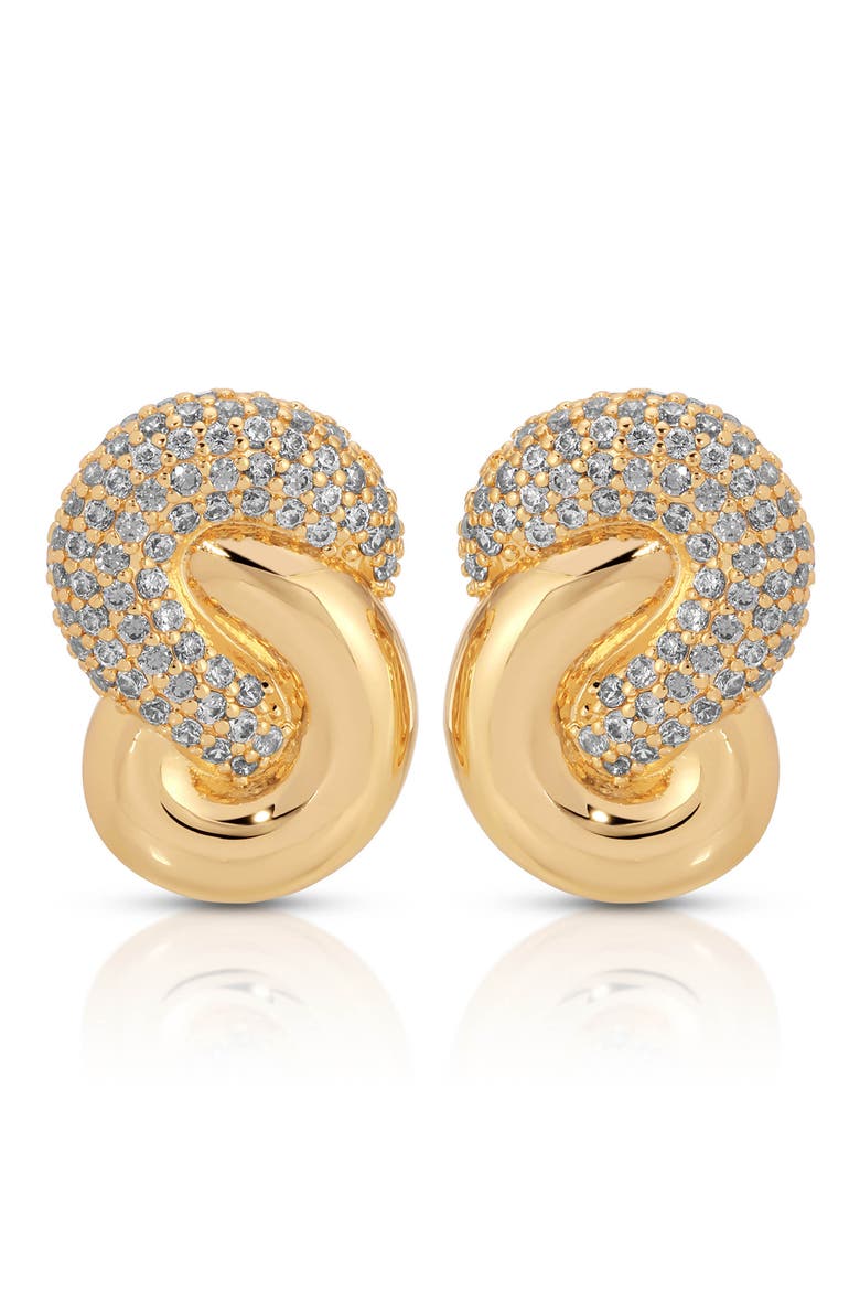 Knot Pavé Stud Earrings, Alternate, color, GOLD