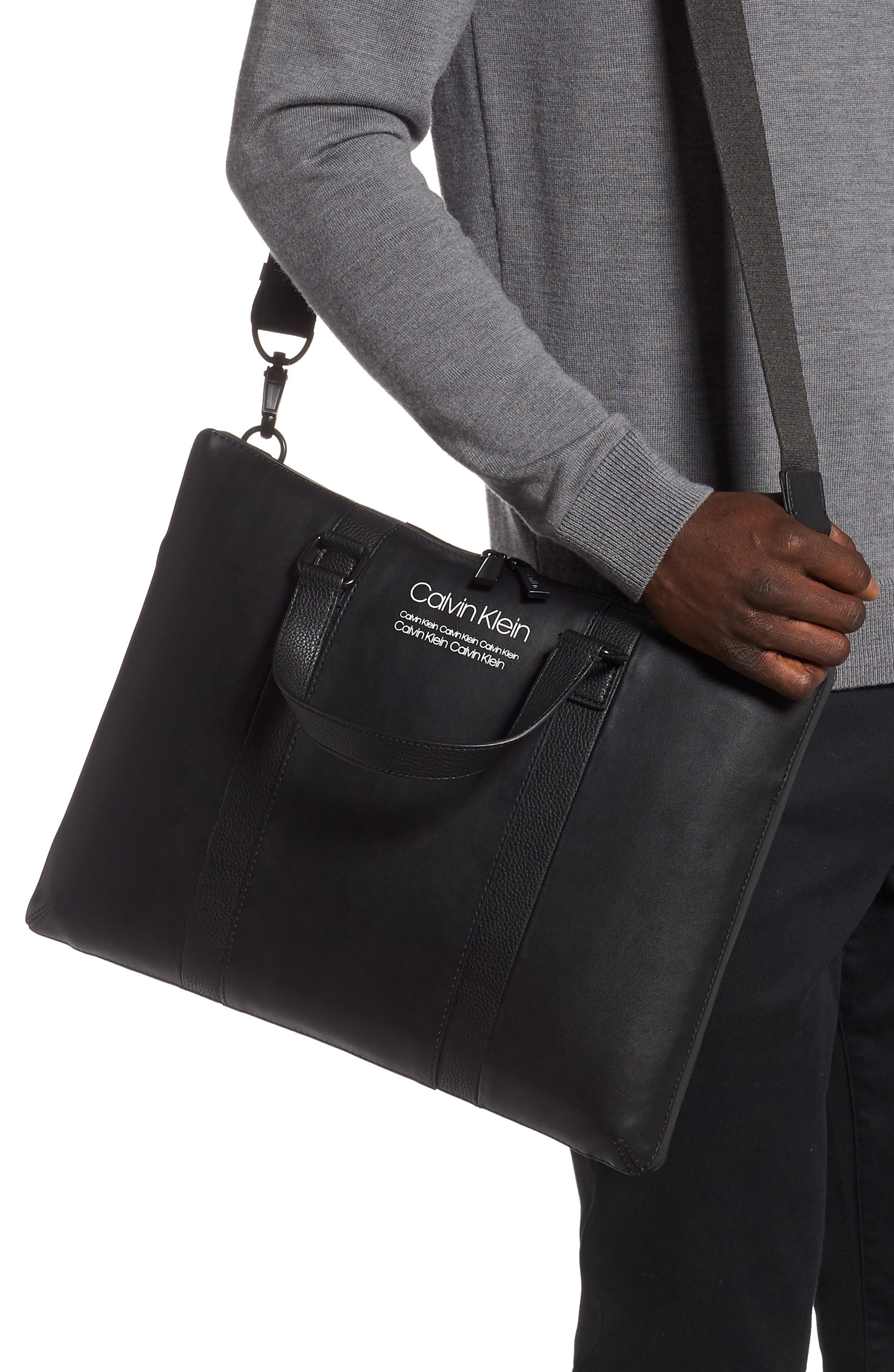 Calvin Klein Faux Leather Messenger Bag, Alternate, color, 