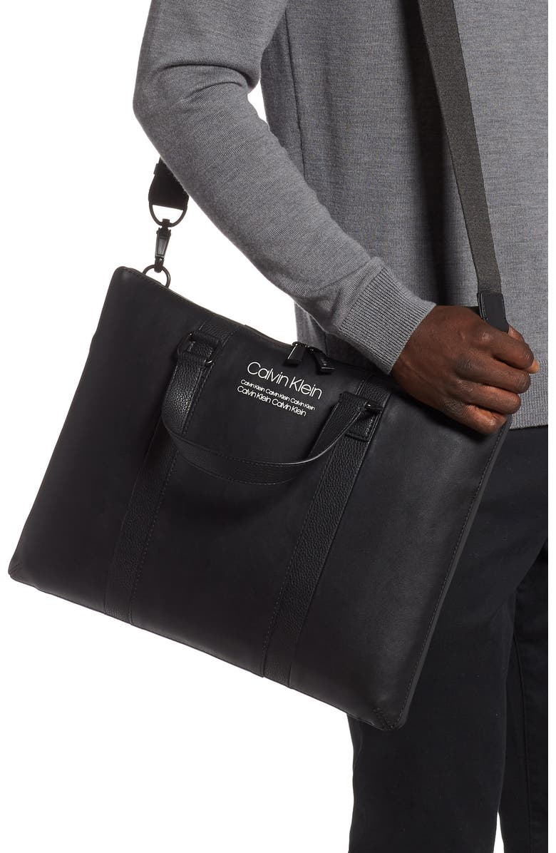 Calvin Klein Faux Leather Messenger Bag, Alternate, color,