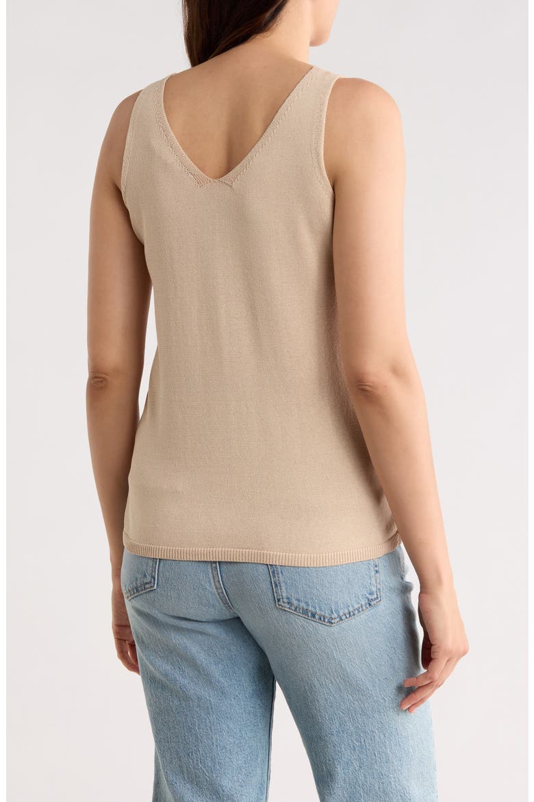 Double V-Neck Pointelle Sweater Tank, Alternate, color, ALMOND
