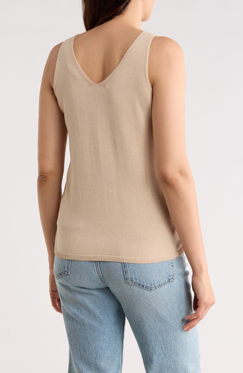 T Tahari Double V-Neck Pointelle Sweater Tank, Alternate, color, Almond