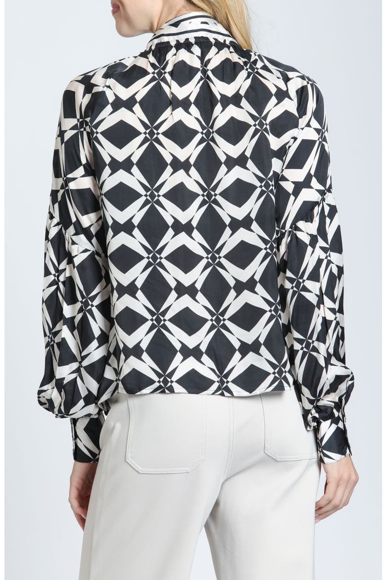 Tie Neck Balloon Sleeve Top, Alternate, color, MIDNIGHT/IVORY