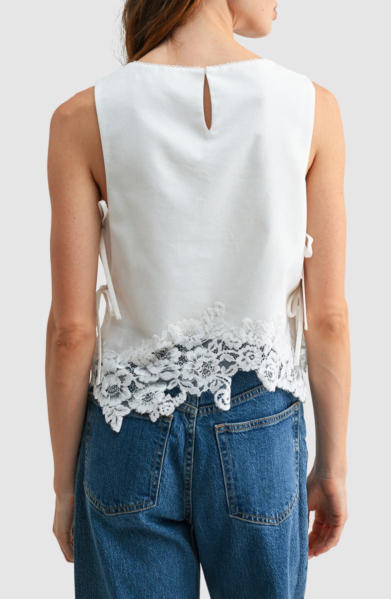 All in Favor Lace Hem Side Tie Tank, Alternate, color, White