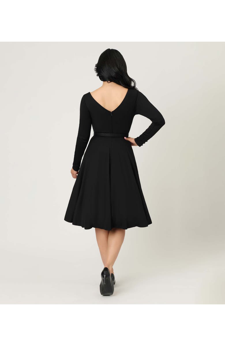 Unique Vintage Long Sleeve Belted Devon Swing Dress, Alternate, color, Black Solid