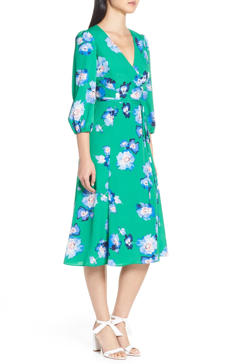 Eliza J Blouson Sleeve Wrap Midi Dress, Alternate, color, 
