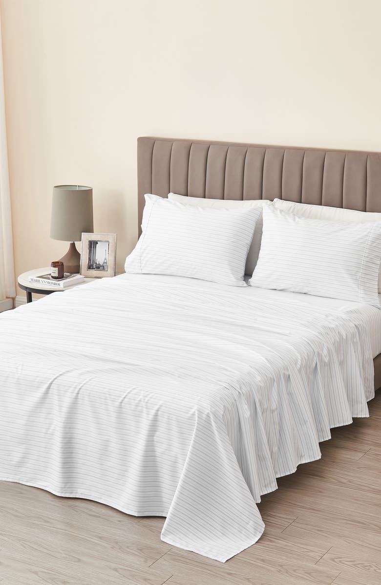 Woven & Weft Stripe Microfiber Sheet Set, Alternate, color, Dark Grey