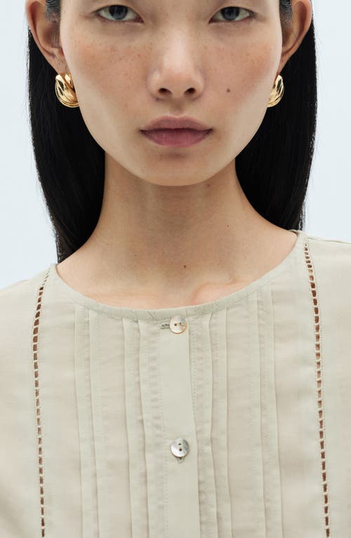 MANGO MANGO OPENWORK LONG SLEEVE BUTTON-UP TOP 